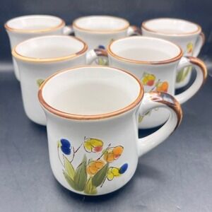 6 VTG Sunnycraft Stoneware Collection Coffee Tea Mugs Hand Decorated Korea 10 oz